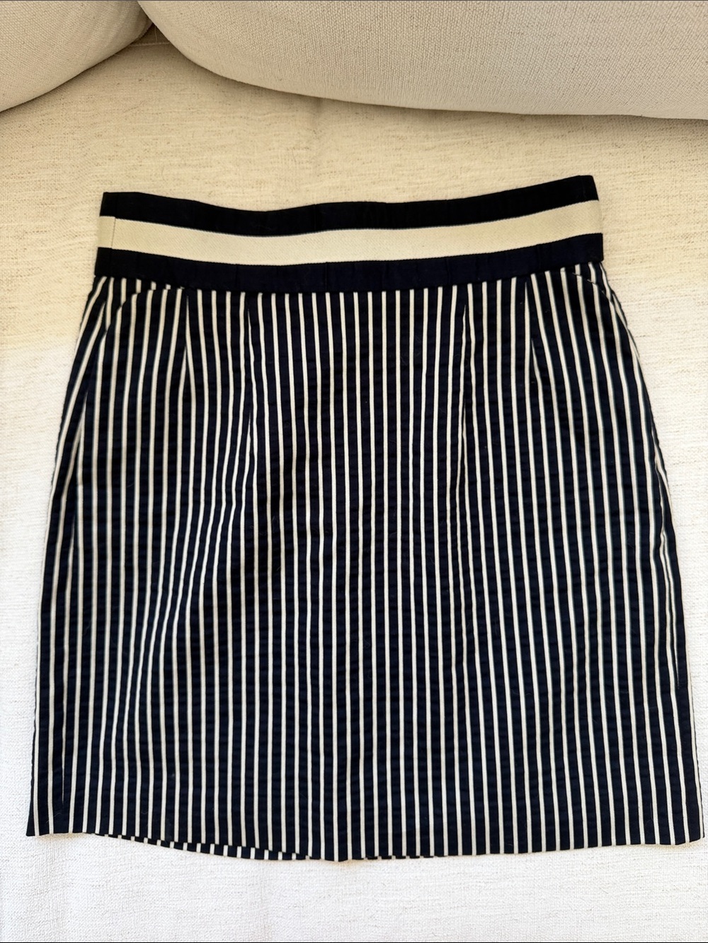 Emporio Armani Navy cream Striped Mini Skirt Cotton 44 Luxury Preppy Coastal